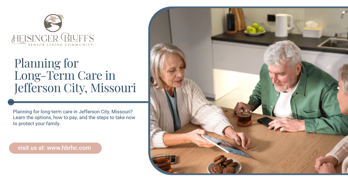 A senior with his family members planning for long-term care in Jefferson City, Missouri
